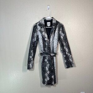 I AM GIA Coat Womens Small Faux Leather Snake Print Belted Trench Jacket